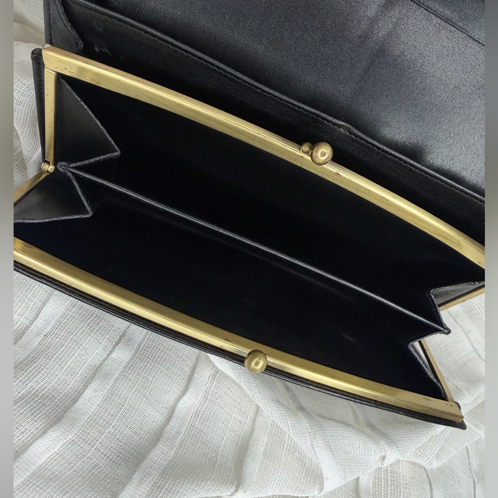 Vintage Coach Madison Black Leather Kiss Lock Clutch Wallet Made in Italy - Picture 5 of 16